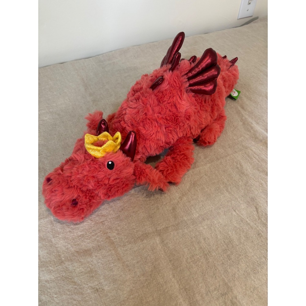 Gigglescape Pink Dragon Plush Stuffed Animal with Gold Crown and Metallic Wings